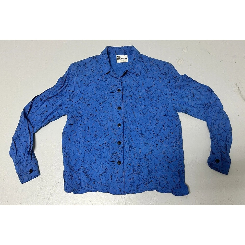Vintage Ms Paquette California Long Sleeve Button Up Shirt Size M Blue Womens
